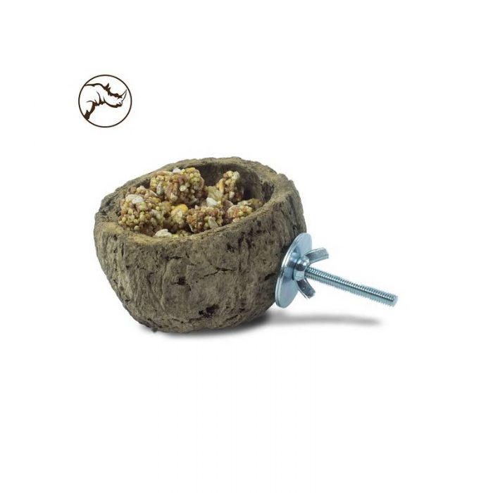 Comedero natural con pienso para loros loropets