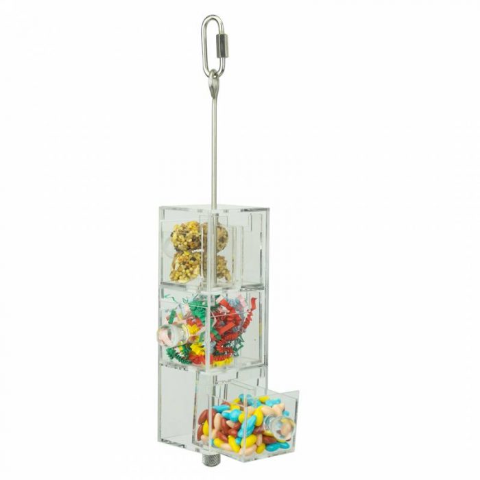Torre interactiva con cajones para loros