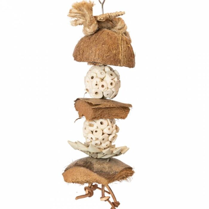 Juguete natural de cocos para aves y loros pequeños y medianos