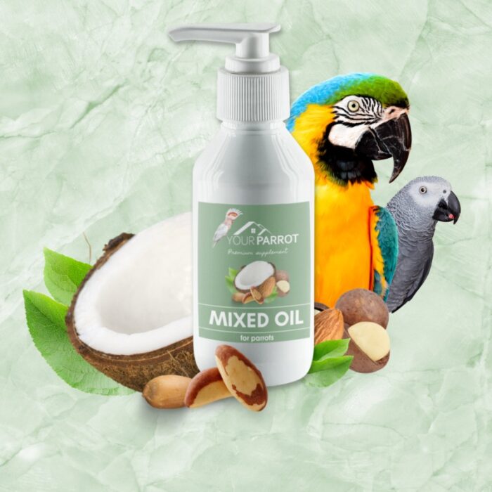 Bodegón de aceite de frutos secos para loros y aves